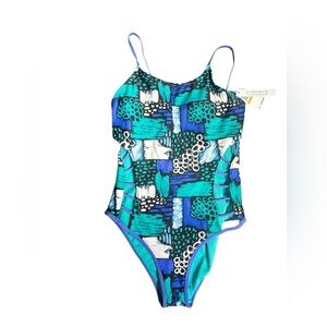 BLEU ROD BEATTIE plus size 14 geometric shape pattern one piece swimsuit NWT